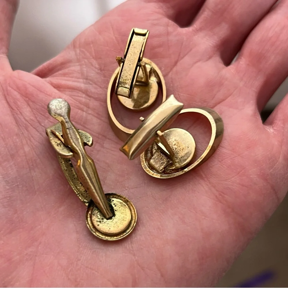 Vintage 1940’s Gold Art deco Mother of Pearl MCM oversized Cuff Link Set